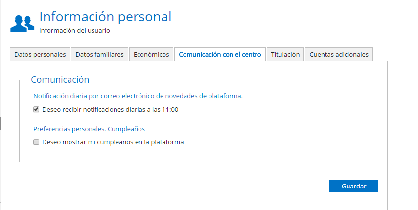 Notificación por correo electrónico de las novedades en la plataforma Educamos